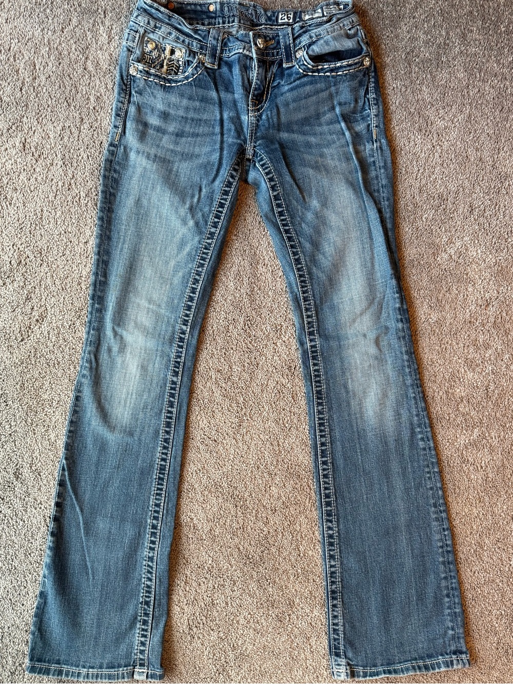 Miss Me Light Blue Denim Flare Jeans with Embellished Pockets